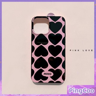 PingCoo - Candy Case For iPhone 14 13 12 11 Plus Pro Max XR TPU Soft Glossy Black Case Pink Hearts Camera Protection Shockproof Back Cover