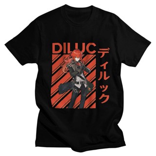 Cool Diluc Genshin Impact T Shirt Men Short-Sleeve Anime Game T-shirt Printed Tee Pre-shrunk Cotton Regular Fit Tsh_03