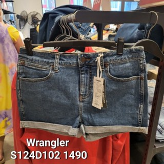 Size.L*,,(ราคาป้าย 1,490) WRANGLER กางเกงขาสั้นทรงพอดีตัว REGULAR FIT - HIGH WAIST รุ่น WR S124D102 DENIM