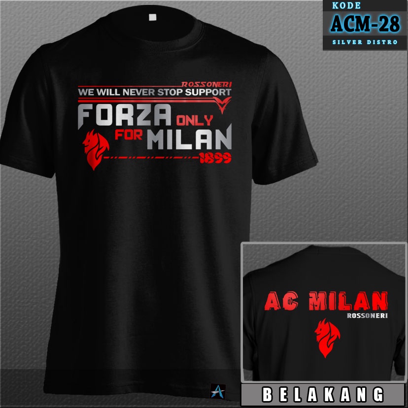 เสื้อยืด พิมพ์ลาย Ac Milan ACM-28 Forza Only For Milan สีแดง สีเงิน 24s