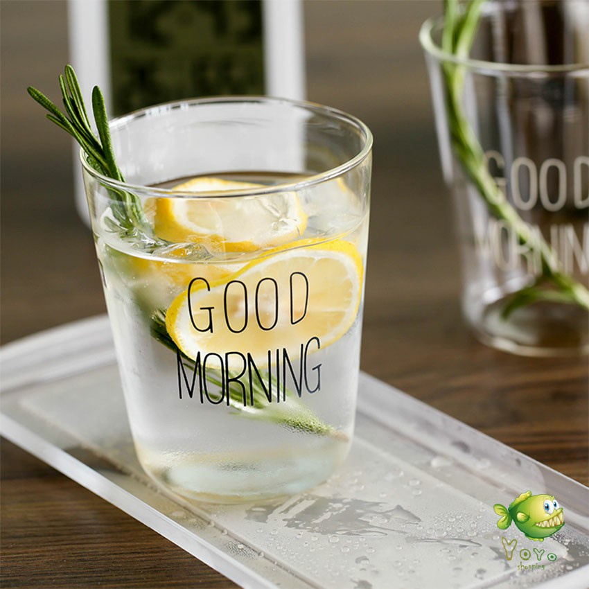 YOYO แก้วกาแฟ สกินตัวหนังสือ Good MORNING ดีไซน์เลิศ Breakfast glass