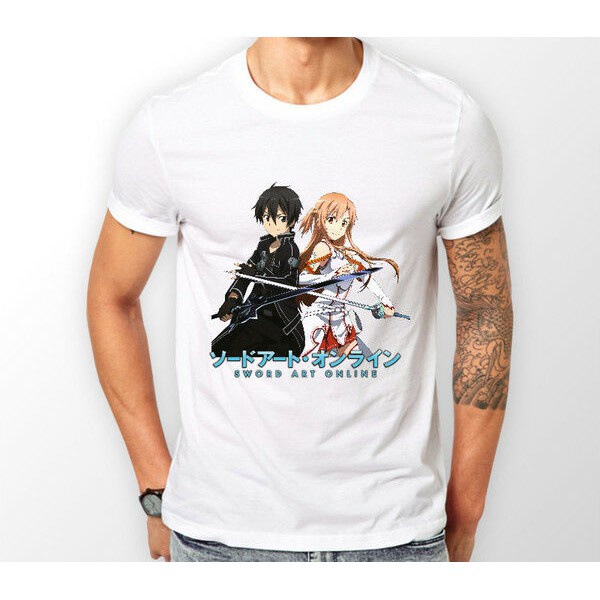 卐§卍ใหม่ เสื้อยืด พิมพ์ลายอนิเมะ Sword Art Online Kirito Asuna SAO สําหรับผู้ชาย_05