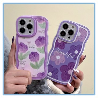 Purple tulip เคสไอโฟน11 8พลัส เคส iPhone 14 Pro Max กรณีคลื่น TPU เคสไอโฟนซิลิโคนนุ่มถุงลมนิรภัยฝาครอบกล้องป้องกันกันกระแทก สำหรับ เคสApple iPhone 13 Pro Xr Xs X 7 8 plus เคสไอโฟน7พลัส