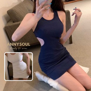 เดรสไปคาเฟ่น่ารักๆ  เดรสปาร์ตี้รัดรูป  ฤดูร้อนสาวคอกลม Mini Dress เดรสสั้นแขนกุด เดรสน่ารัก