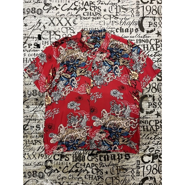 BE TEE Collection lV FUJIN-RAIJIN Hawaiian Rayon Shirt Size M เสื้อเชิ้ตฮาวาย ลายกราฟฟิก CPS CHAPS