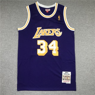 ขายดี 【7 สไตล์】เสื้อกีฬาบาสเก็ตบอล ลายโลโก้ NBA jersey Los Angeles Lakers No.34 ONEAL สีม่วง สีทอง 2021 LAddba02DGpgdk41