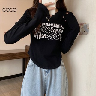 Coco~เสื้อยืดแขนยาวสำหรับสุภาพสตรี  รุ่น 5XL ขนาดบวก การพิมพ์การออกแบบที่สร้างสรรค์ แฟชั่นผู้หญิง