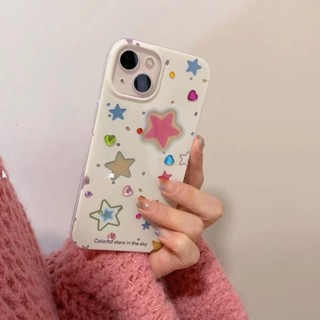 เคสโทรศัพท์มือถือแบบแข็ง ลายดาว ประดับพลอยเทียม สีขาว สําหรับ iPhone 11 12 12Pro 12Promax 13 13 Pro max 14 14Pro 14Promax