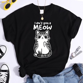 Cartoon Cat Women T Shirt Short Sleeve I Dont Give Funny Tshirt Top Cotton Loose T-shirt_07