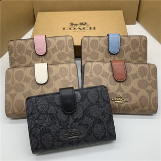 coach F33034 53562 11484 กระเป๋าสตางค์ใบสั้น ผู้หญิง หนังแท้ คลาสสิก กระเป๋าใส่เหรียญ ซิป Ladies wallet Zipper