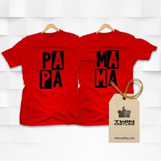 Papa Mama -Two Shirts - Couple Set T-shirts - Red Black Cotton_02