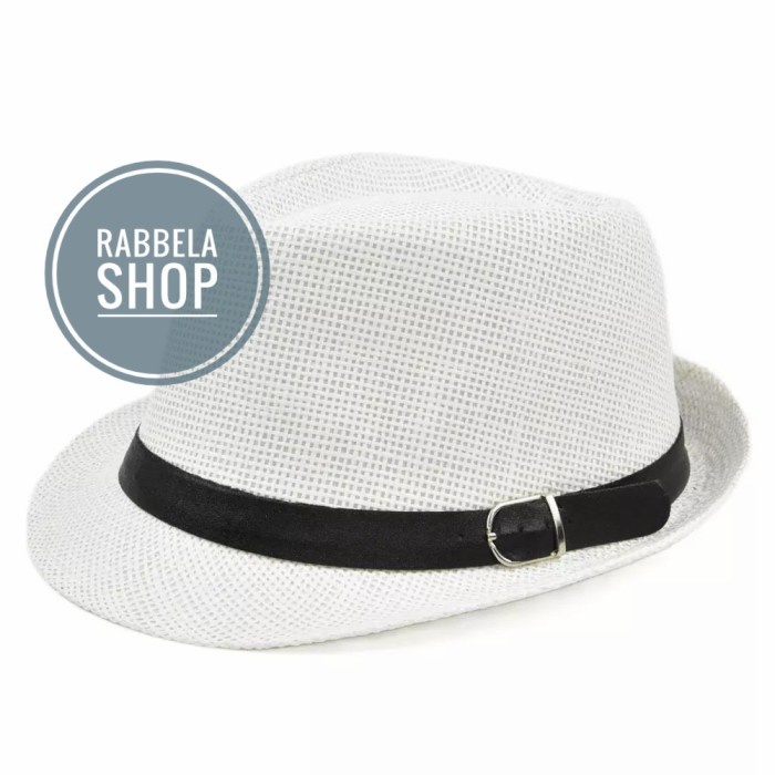Putih หมวก Fedora สีขาว สําหรับผู้ชาย ผู้หญิง
