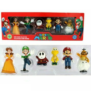 ตุ๊กตาฟิกเกอร์ Super Mario Bros Luigi Yoshi Mushroom ของเล่นสําหรับเด็ก 6 ชิ้น