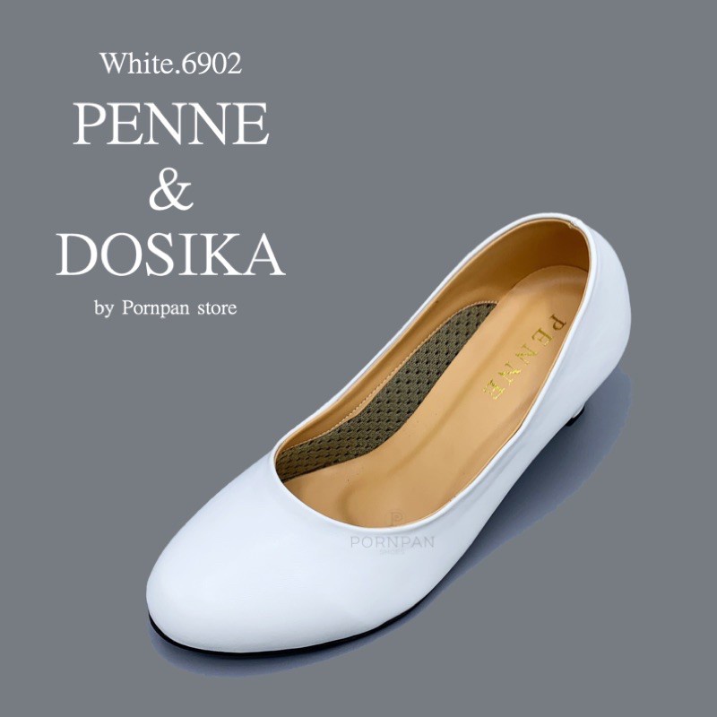 หนังนิ่ม penne /dosika รองเท้าคัชชู พยาบาล [6902-ขาว]หัวมน หุ้มส้น ผู้หญิง สีขาว ไซส์ 36-41 ส้นสูง 2 นิ้ว สินค้าพร้อมส่ง