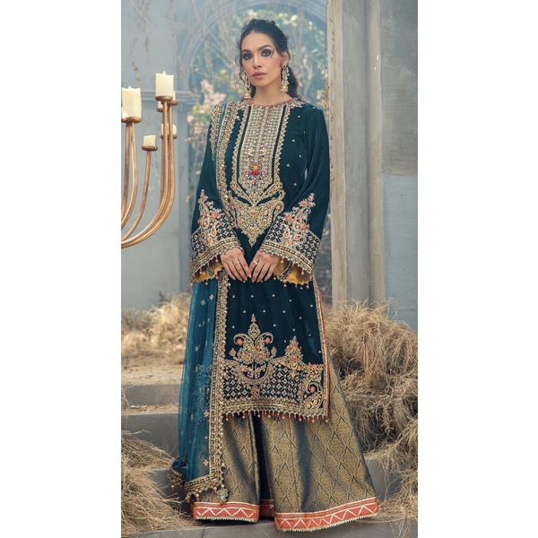 KF 135 VELVET WITH EMBROIDERY WORK PAKISTANI WEDDING WEAR READYMADE DRESS