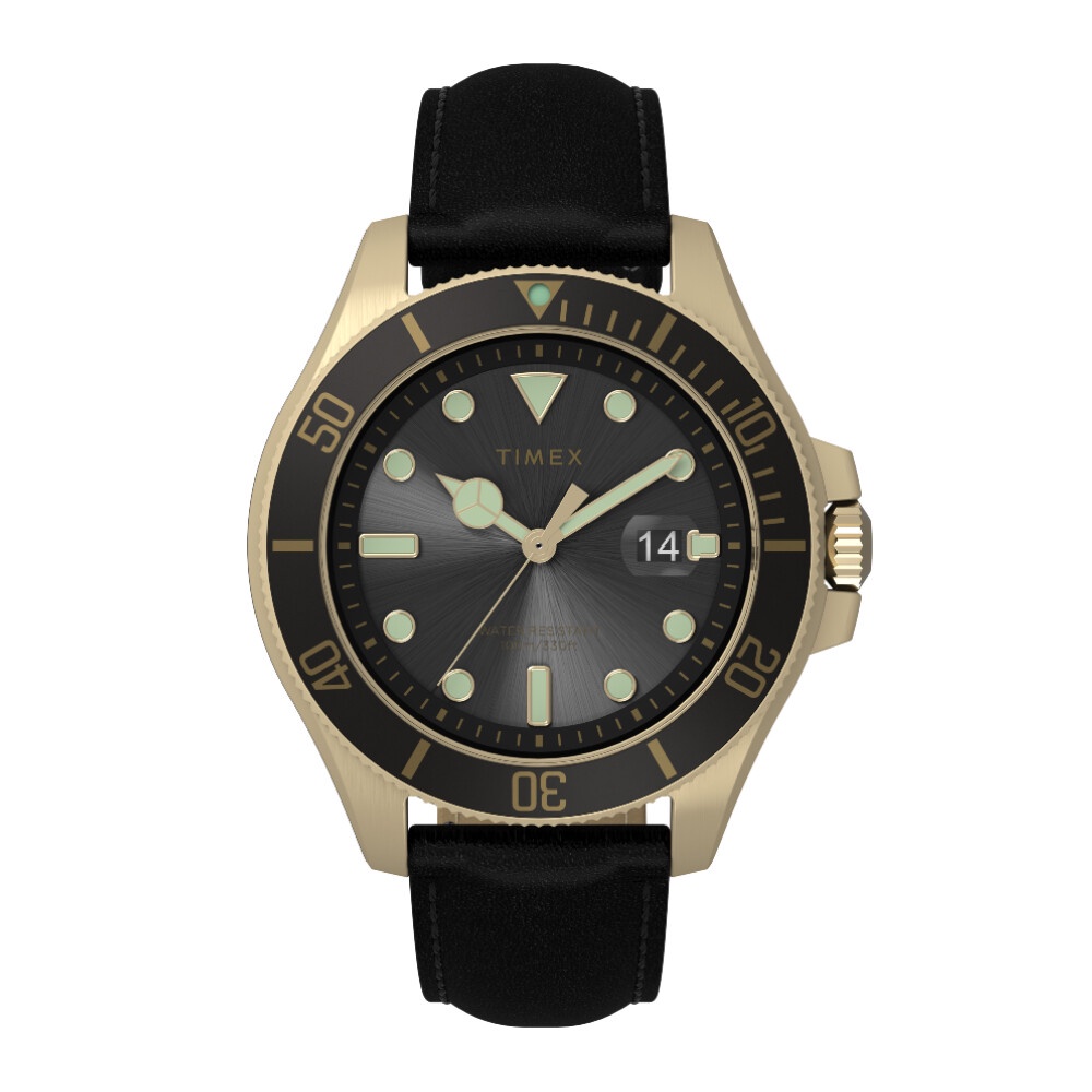 Timex TW2V42200 HARBORSIDE COAST นาฬิกาข้อมือผู้ชาย สายหนัง สีดำ หน้าปัด 43 มม.