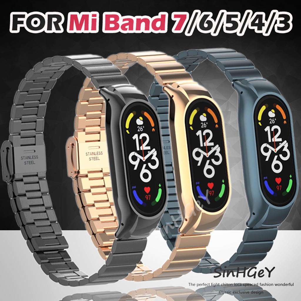 สายนาฬิกาข้อมือ สายสแตนเลส โลหะ แบบเปลี่ยน สําหรับ Xiaomi Mi Band 7 Mi Band 3 4 5 6