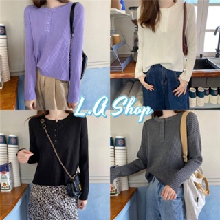 L.A Shop พร้อมส่ง เสื้อไหมพรมแขนยาว กระดุมด้านหน้า ผ้าร่องใส่สบาย "9128"