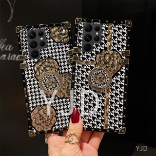 Yjd เคสโทรศัพท์มือถือ กันกระแทก ขอบตรง ลายดอกไม้ สําหรับ Samsung S23 Ultra S23+