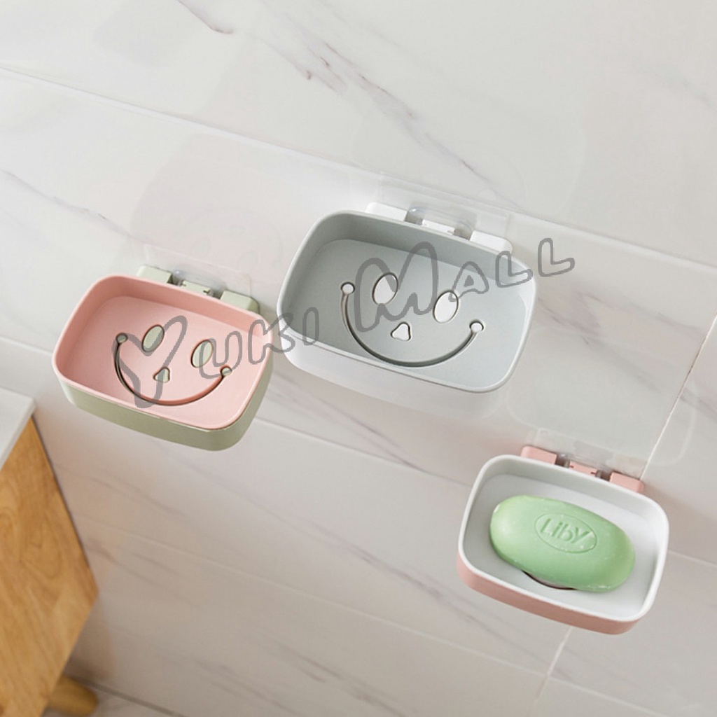 Yuki กล่องสบู่ หน้ายิ้มติดผนังได้ ไม่ต้องเจาะผนัง Smiley soap box