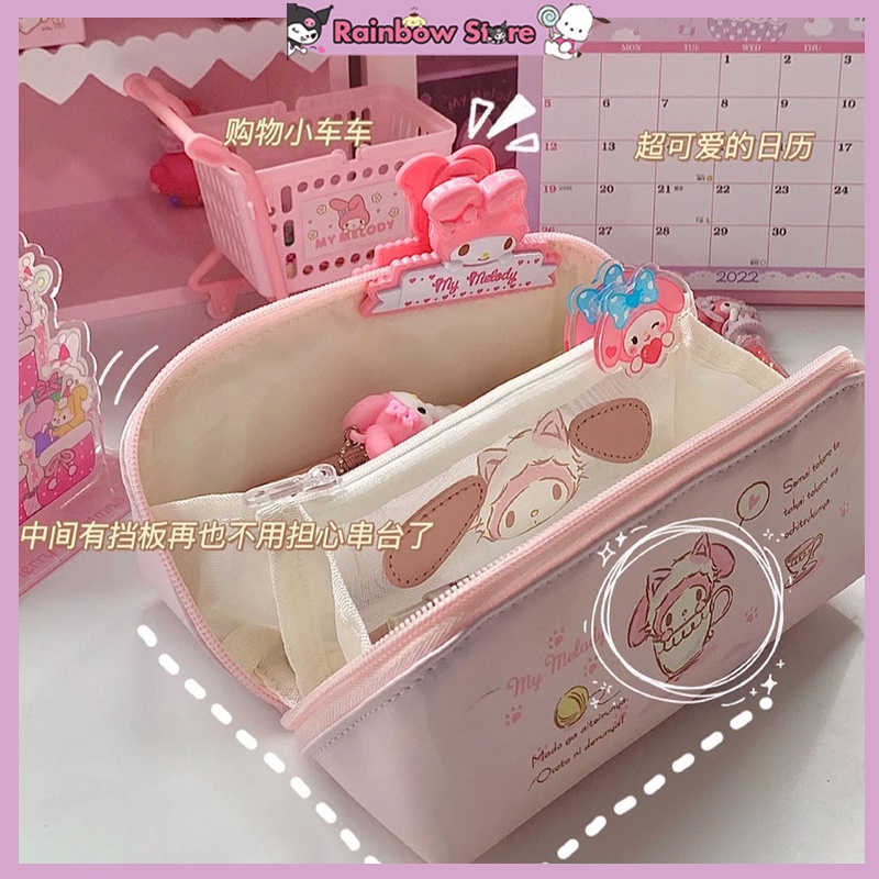 [พร้อมส่ง] กระเป๋าเครื่องสําอาง จุของได้เยอะ ลายการ์ตูนสุนัข Cinnamon Sanrio น่ารัก หลายช่อง