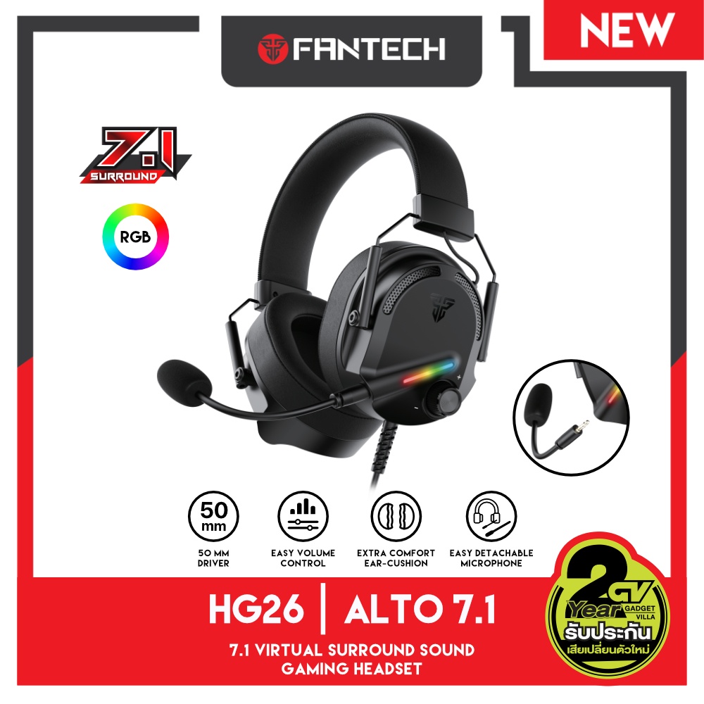 Fantech รุ่น HG26 หูฟังเกมมิ่ง ระบบ 7.1 VIRTUAL SURROUND SOUND Headset Gaming หูฟัง สำหรับเกมแนว FPS