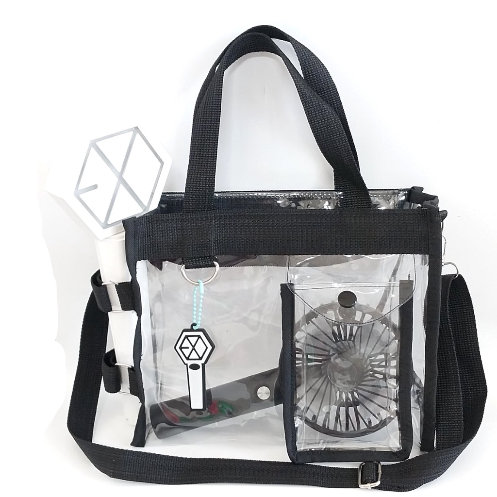 BLACK TRANSPARENT SLING BAG PVC SLING BAG / HAND BAG / CONCERT BAG