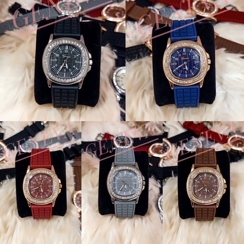 นาฬิกาก้านแก้ว นาฬิกาข้อมือผู้หญิง geneva ถ่ายจากงานจริง สายซิลิโคน