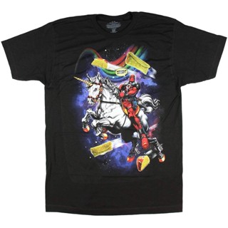 【  】100%cotton เสื้อ ยืด ราคา ส่ง Marvel Comics Deadpool Riding Unicorn Maximum Effort Graphic T-Shirt men เสื้อ ยื_04