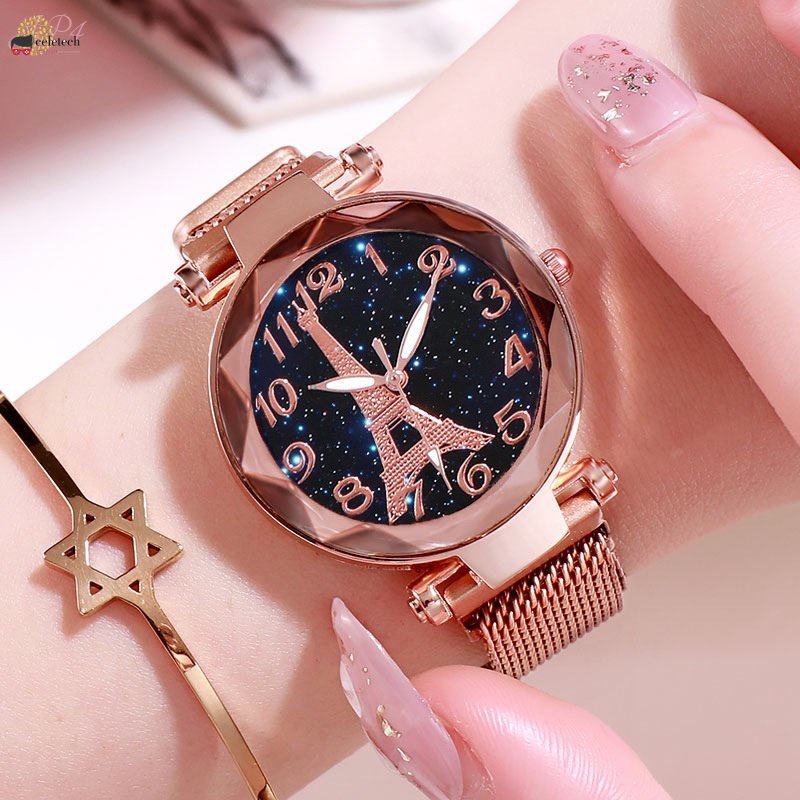 Star Watch ผู้หญิงแฟชั่น Paris Tower Magnet Belt นาฬิกาควอตซ์
