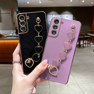 เคสโทรศัพท์มือถือซิลิโคน TPU แบบนิ่ม กันกระแทก มีสายคล้อง รูปหัวใจ หรูหรา สําหรับ Samsung Galaxy S21FE S20FE S20 S21 S22 Plus Ultra 5G