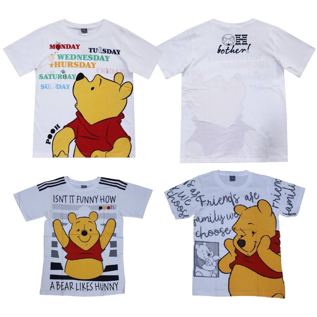 เสื้อยืดสีขาว คอตตอน เสื้อผ้าลิขสิทธิ์แท้พรอ้มส่ง ผู้หญิง/ผู้ชาย เสื้อแขนสั้น Winnie The Pooh  T-Shi