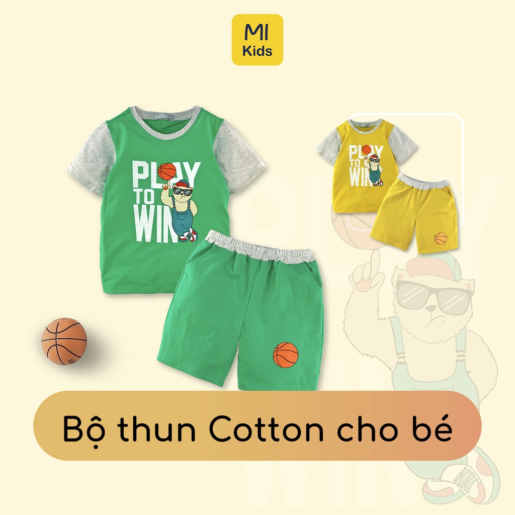 ชุดสําหรับเด็กผู้ชายที่มีบุคลิก Play To Win Bear Print ผ้าฝ้ายเย็นและยืดสําหรับเด็กถึง 55Kg ใส่อยู่บ