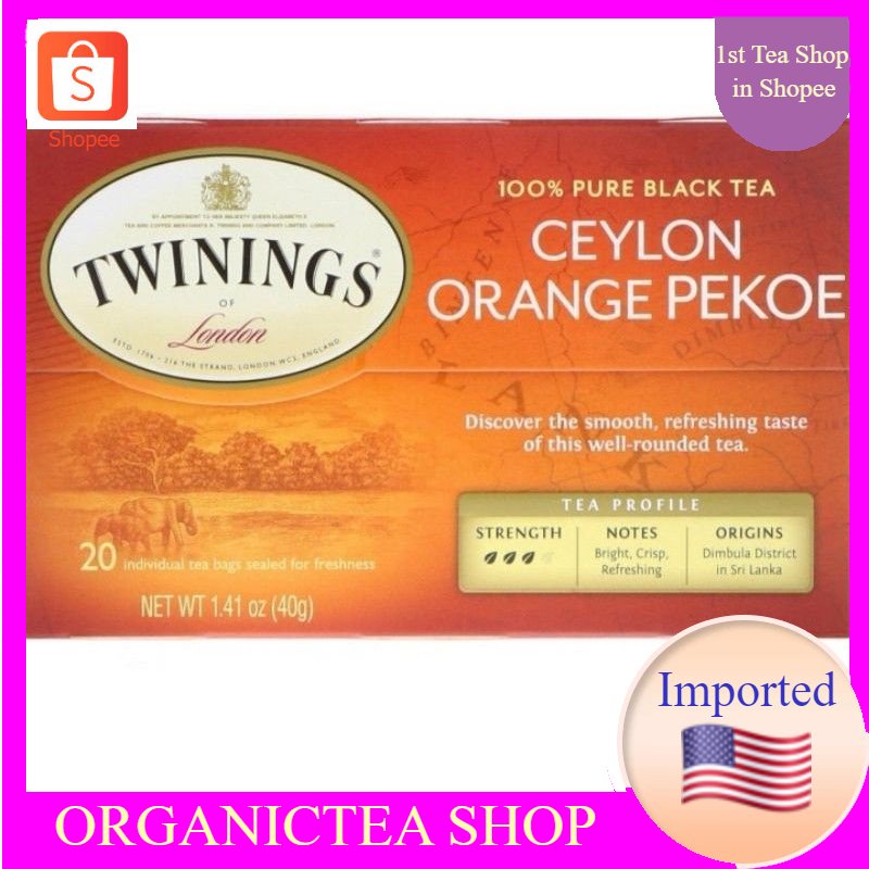 ชาทไวนิงส์​ Twinings​ Ceylon Orange Pekoe Tea, 20 Tea Bags,