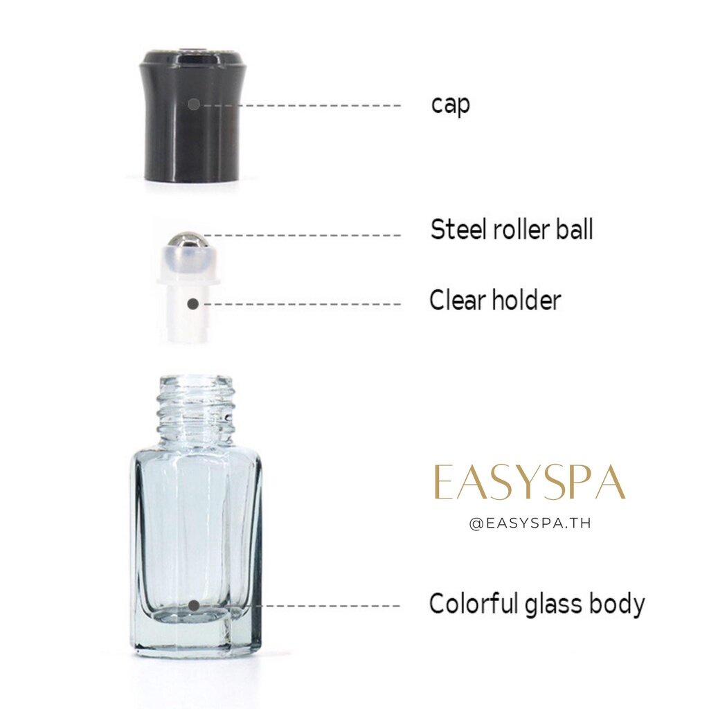 COD ขวดลูกกลิ้งแก้วหนา ลูกกลิ้งสแตนเลส 3ml 6ml 10ml สุดหรู สีสวย ขวดแก้วหนาเคลือบสี ฝาอลูมีเนียม หลากสี