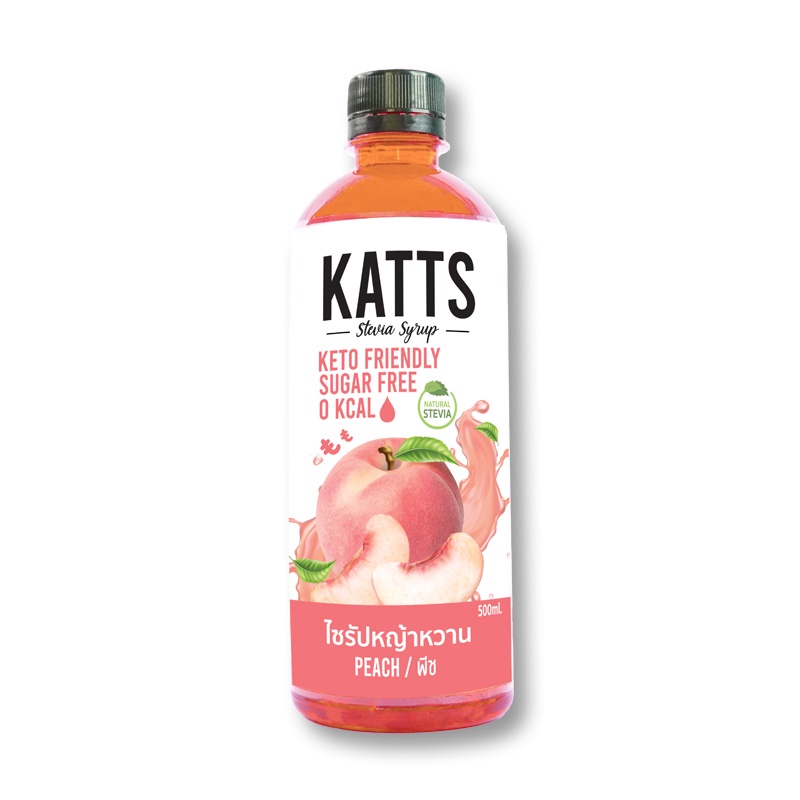 แคทส์ ไซรัปหญ้าหวานรสพีช 500 มล.Katts Stevia Syrup Peach 500 ml