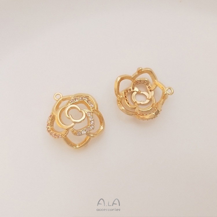 ❤️เครื่องประดับ DIY❤️จี้คริสตัล ไข่มุก ชุบทอง 14k รูปดอกกุหลาบ ฝังเพทาย ทรงกลม แฮนด์เมด DIY[ฝาลูกปัด/สร้อยข้อมือ/สร้อยคอ/ต่างหู/กําไลข้อมือ]