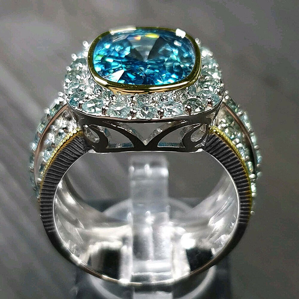 925 เงินสเตอร์ลิงGorgeousผู้หญิงแหวนสําหรับParty Big Sky Blue Stone Two Tone Design NobleแหวนวันเกิดสําหรับMon Brilliantเครื่องประดับ