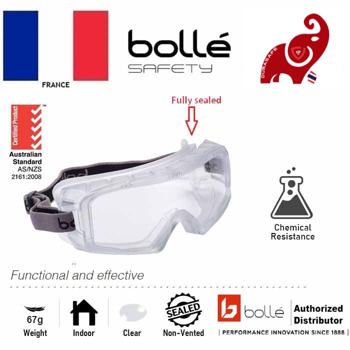 BOLLE 1687101 Coverall 3 AF/AS Fully Sealed Safety Goggles