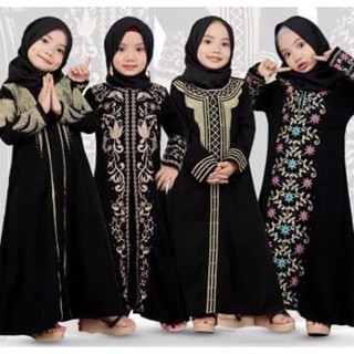 Dannis abaya abaya abaya ผ้าคลุมฮิญาบ ปักลาย สีดํา สําหรับเด็ก