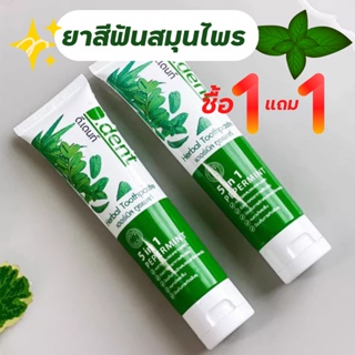 ยาสีฟันดีเดนท์ 1แถม1 ยาสีฟันสมุนไพร9ชนิด ลดกลิ่นปากมีฟลูออไรด์ 1500ppm.สูตรเปปเปอร์มิ้นต์ ป้องกันฟันผุ เสียวฟัน