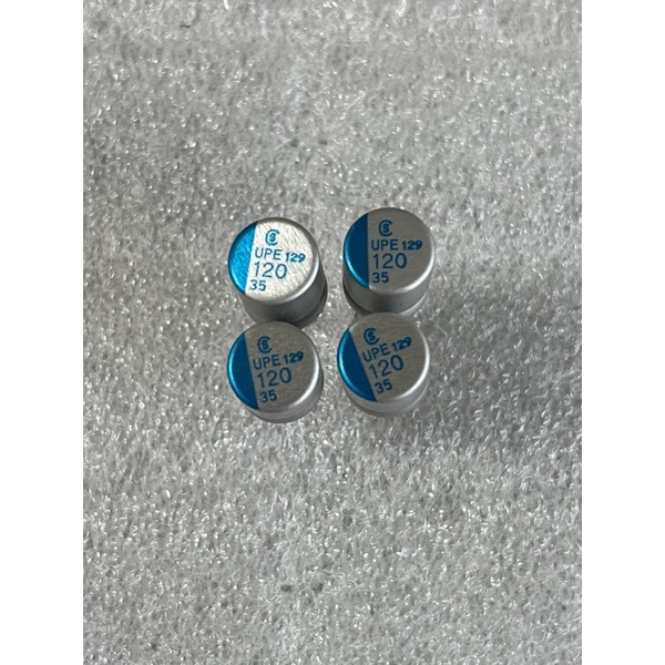 C120uF 35v ขนาด 12x10mm. สีเงินแถบฟ้า/10ชิ้น C120uF 35v C120uF 35v