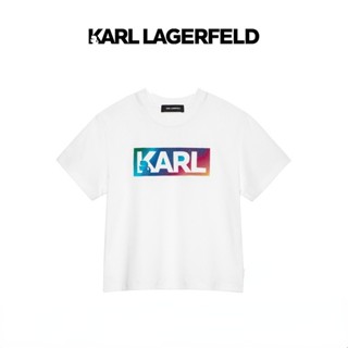 เสื้อยืดแขนสั้น พิมพ์ลายโลโก้ KARL LAGERFELD สีขาว 226C1703