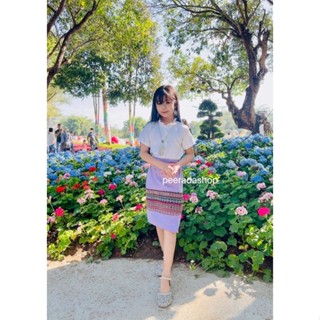 ชุดเซ็ตผ้าฝ้ายของเด็กแขนระบายผ้าถุงคลุมเข่า