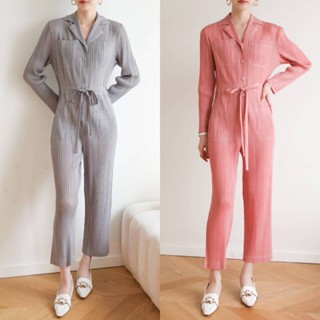 2MUAY PLEAT ชุดจั๊มสูทพลีท พลีทคุณภาพ รุ่น GJO3265 4สี FREE SIZE COLLAR WAIST TIE PLEAT JUMPSUIT