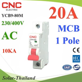 MCB AC 20A 1Pole เบรกเกอร์ไฟฟ้า ตัดวงจรไฟฟ้า กระแสเกินพิกัด ไฟลัดวงจร 10KA CNC รุ่น MCB-1P-20A-CNC