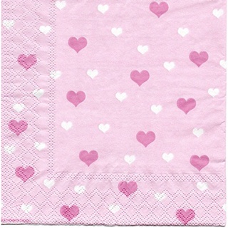 Pladao Napkin ภาพ Valentine หัวใจ สีชมพู ขาว บนพื้นชมพู กระดาษ แนพกิ้น สำหรับงานศิลปะ เดคูพาจ decoupage ขนาด L 33x33