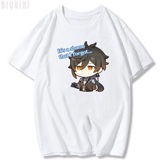 Genshin Impact ZhongLi เสื้อยืดแขนสั้น ผ้าฝ้าย 100% พิมพ์ลายการ์ตูน Kawaii Y2k แฟชั่นฤดูร้อน_03