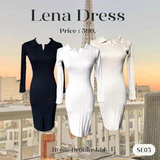 ST03 l Lena Dress เดรสไหมพรมยาว คอปก  (BLACK)