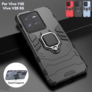 เคสโทรศัพท์มือถือแบบแข็ง กันกระแทก พร้อมแหวนขาตั้ง สําหรับ Vivo V25 Pro V25e Y35 Y02s Y16 4G 5G 2022